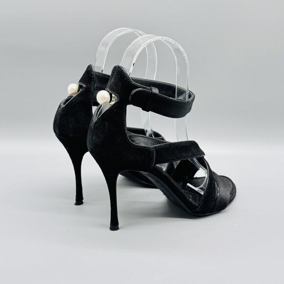Nicholas Kirkwood Sandals Womens 5.5 Black Suede Heel Ankle Strappy Dress Pearl - Picture 8 of 12